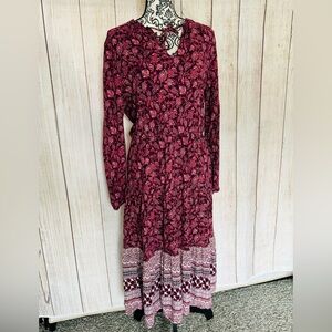 Simply Styled Women’s Mauve Long Sleeve Peasant Paisley Border Print Midi Dress